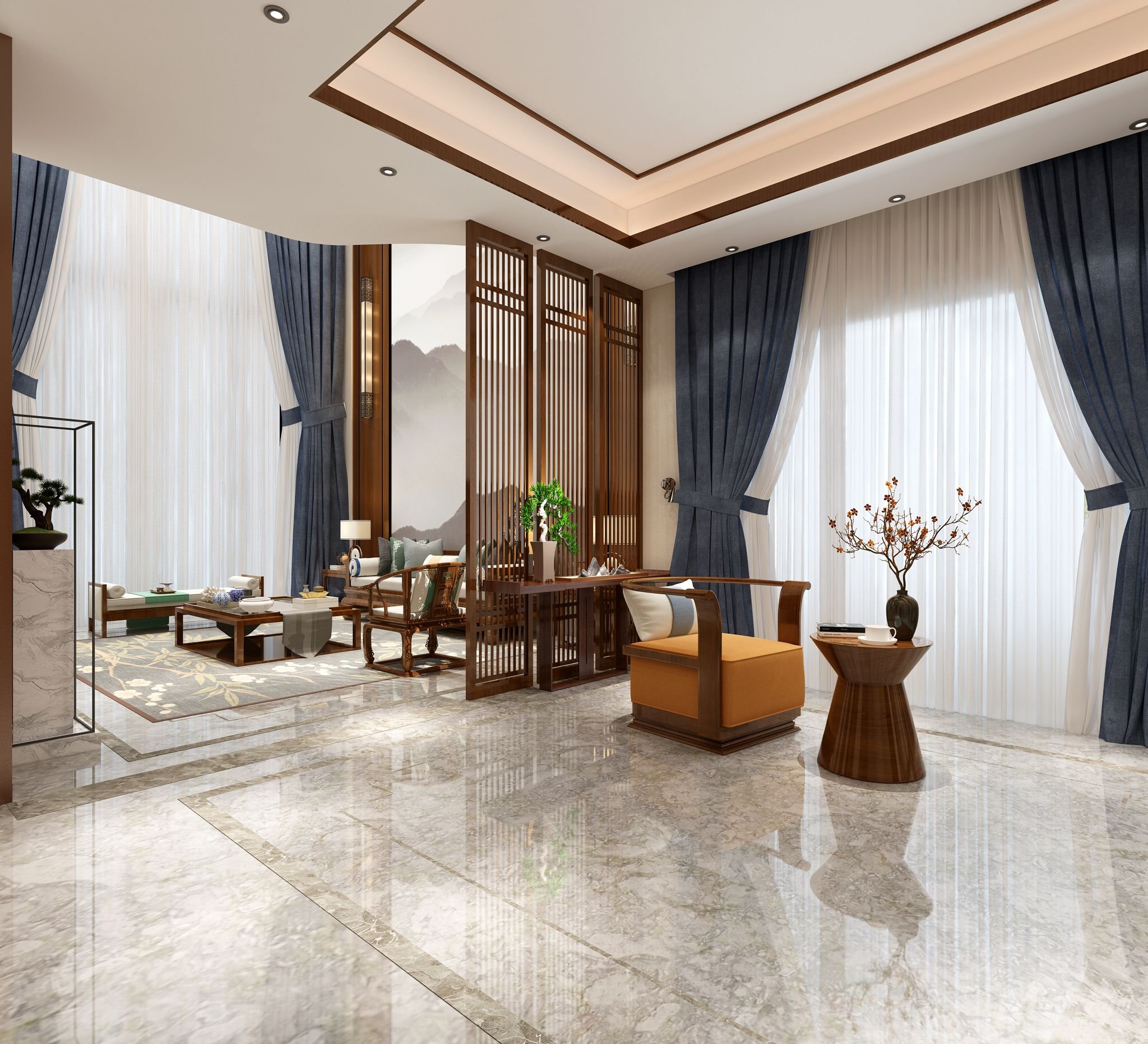 中山裝修效果圖翡翠御璟480平米新中式設(shè)計風(fēng)格